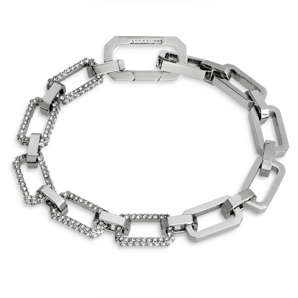 All Saints Silver Pavé Crystal Geometric Link Bracelet